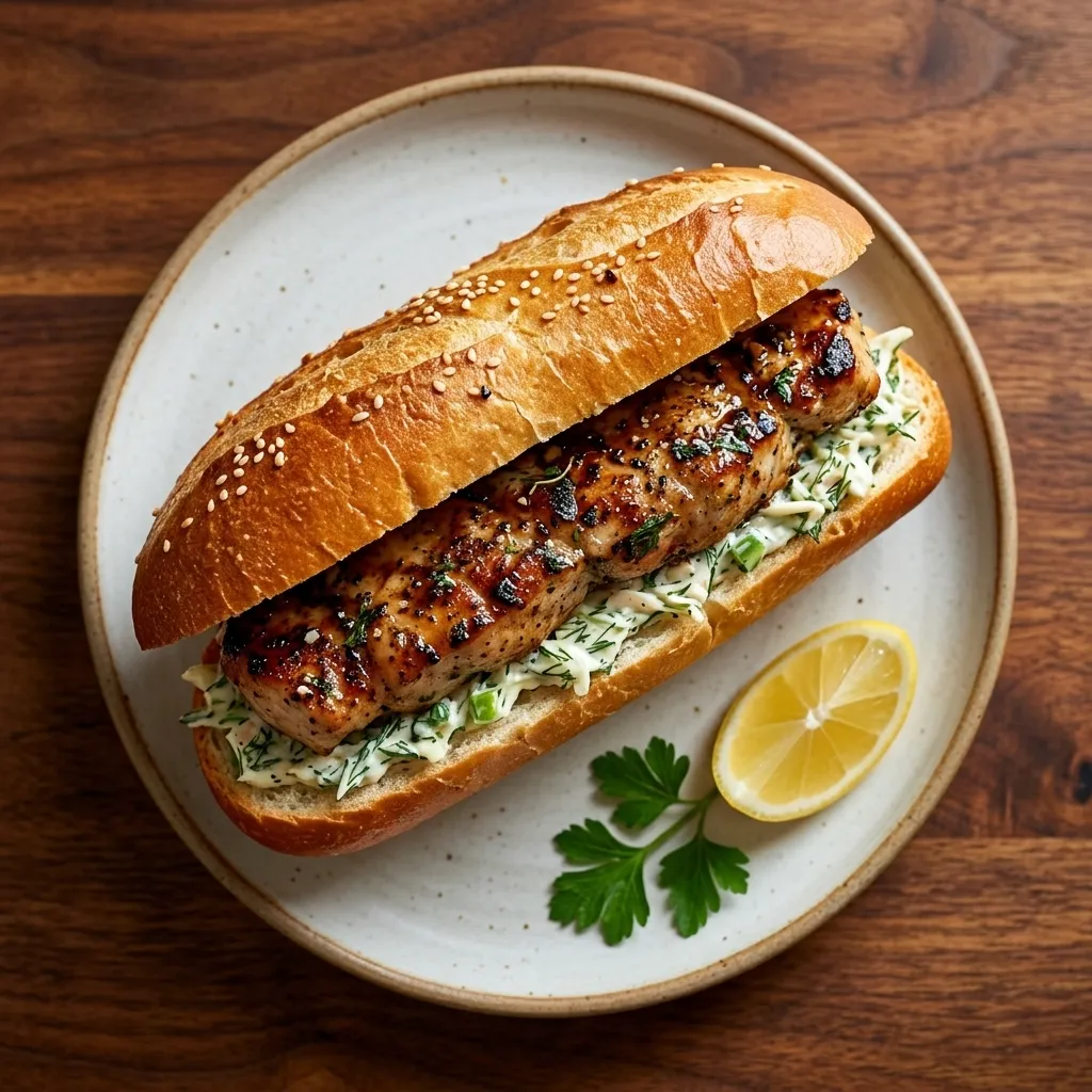 Lemon Garlic Chicken Sandwich on ciabatta at Saboos Chilliwack